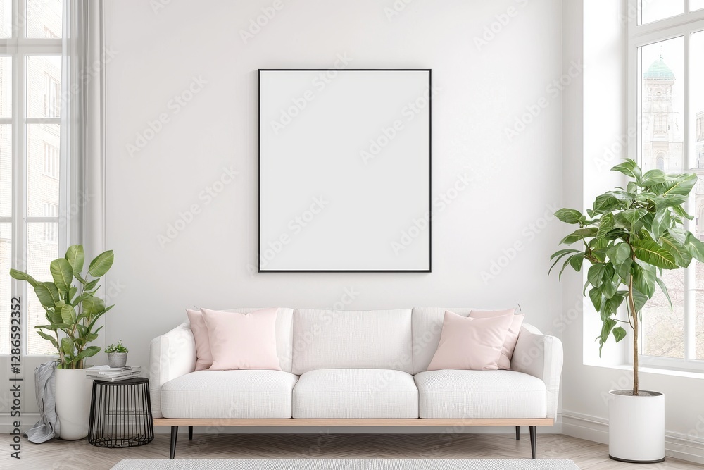 mock up poster frame in modern interior background, living room, Scandinavian style