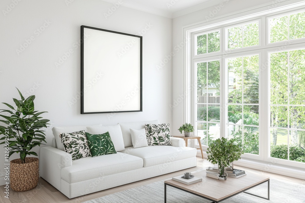 Fototapeta premium mock up poster frame in modern interior background, living room, Scandinavian style