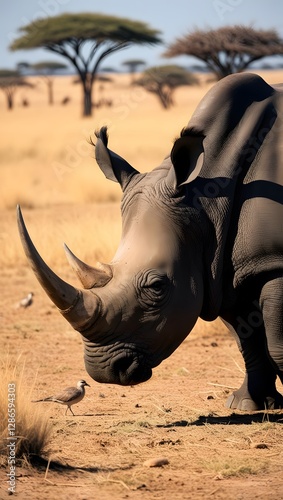 Majestic Black Rhino Roaming the Vast Grasslands of Africa