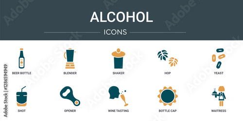 set of 10 outline web alcohol icons such as beer bottle, blender, shaker, hop, yeast, shot, opener vector icons for report, presentation, diagram, web design, mobile app