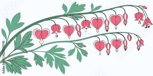 Generate a nature-inspired bleeding heart floral pattern with lush, intricate shading.