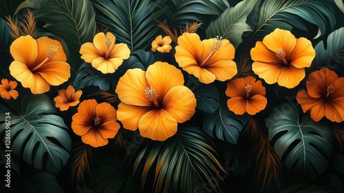 Wallpaper Mural Tropical flowers, lush foliage, exotic background Torontodigital.ca