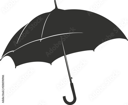 Black silhouette of a classic umbrella with curved handle.