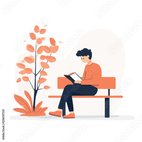 Man Reading a Book on a Bench