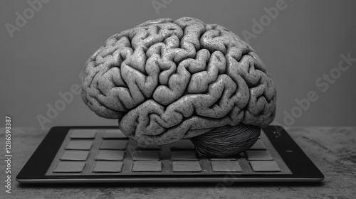 The brain is constructed from tablets, developed through Generative AI technology and advanced neural processes.