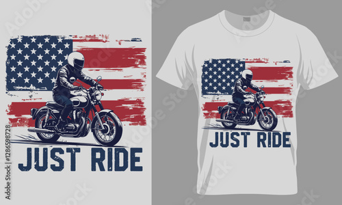 JUST RIDE - Motorcycle typography vector T-shirt design. 
motivational and inscription quotes.
perfect for print item and bags, posters, cards. 
isolated on black background