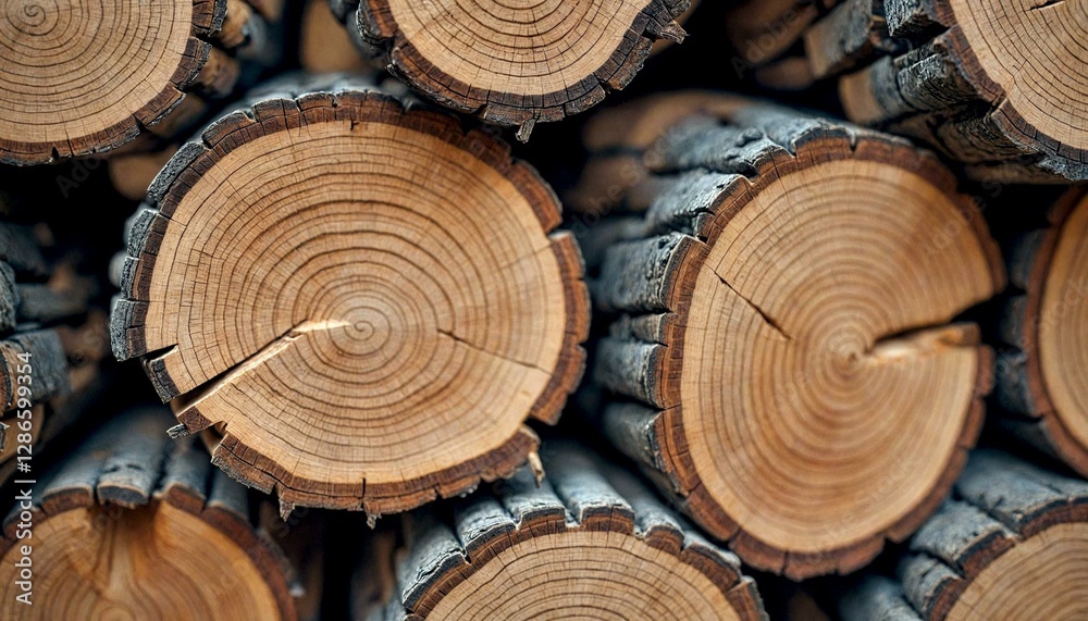 Stacked wooden logs from above Stacked wooden logs from above