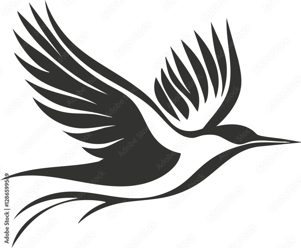 Fototapeta premium Stylized black and white bird silhouette in flight.