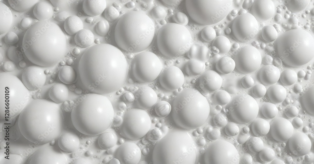 White foam bubbles pattern with a smooth and fluffy appearance, refreshing, lightness, pure White foam bubbles pattern with a smooth and fluffy appearance, refreshing, lightness, pure