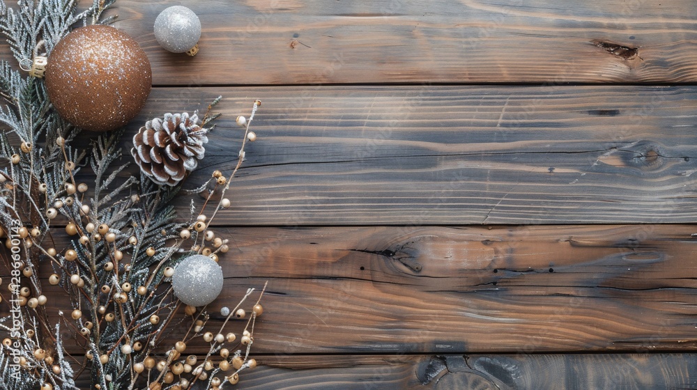 Rustic Christmas ornaments wooden background design Rustic Christmas ornaments wooden background design