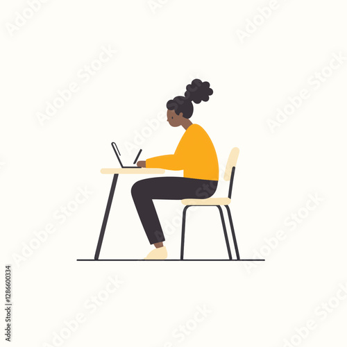 Woman Working on Laptop at Desk