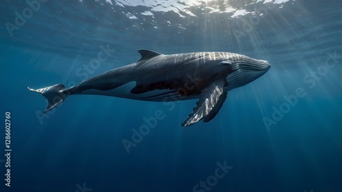 Majestic Sei Whale Gracefully Gliding Through the Deep Blue Ocean
