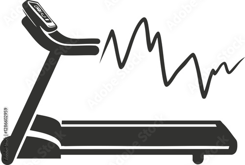 Silhouette of a treadmill with heartbeat line, symbolizing fitness and health.