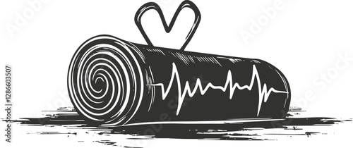 Yoga mat with heartbeat line design illustration.