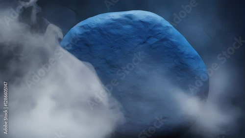 Dark blue stones in the fog, stone blocks with a foggy effect of a deep dark blue tone, an atmosphere of mystery, enigma, fairy tale. Perfect for advertising, design, creativity