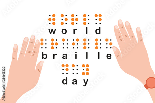 World Braille Day. Vector illustration of braille letters. Reading book guide for people with disabilities