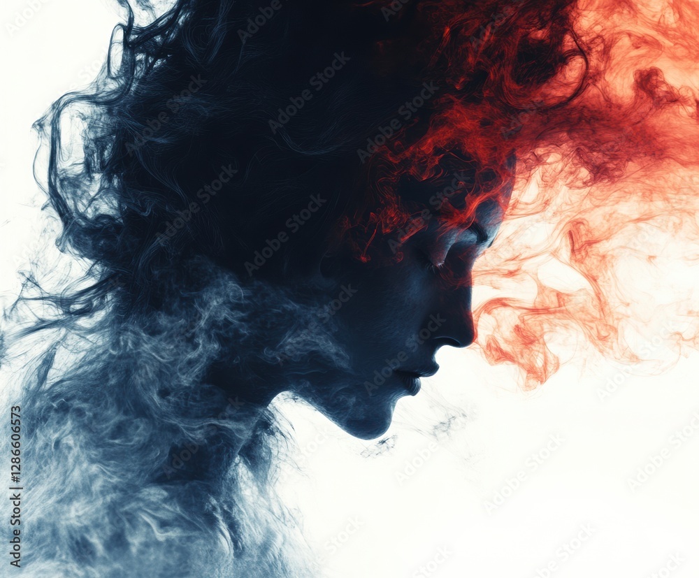 Fototapeta premium Silhouette of a Woman with Long Curly Hair and Brown Eyes