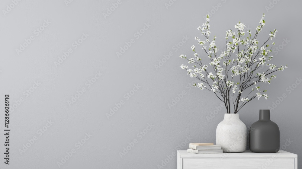 Modern Interior Design - Vase of Flowers on Side Table Modern Interior Design - Vase of Flowers on Side Table