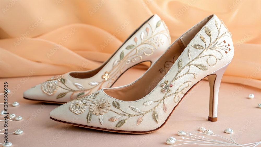 Naklejka premium Elegant embroidered high heels with floral design