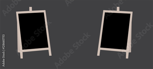 Blackboard Menu with Easel on Wooden Table with Black  background.