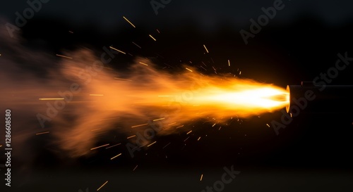 Dynamic muzzle flash explosion captured in high-contrast lighting display photo