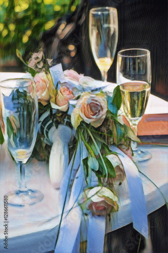 Brautstrauß mit Champagner