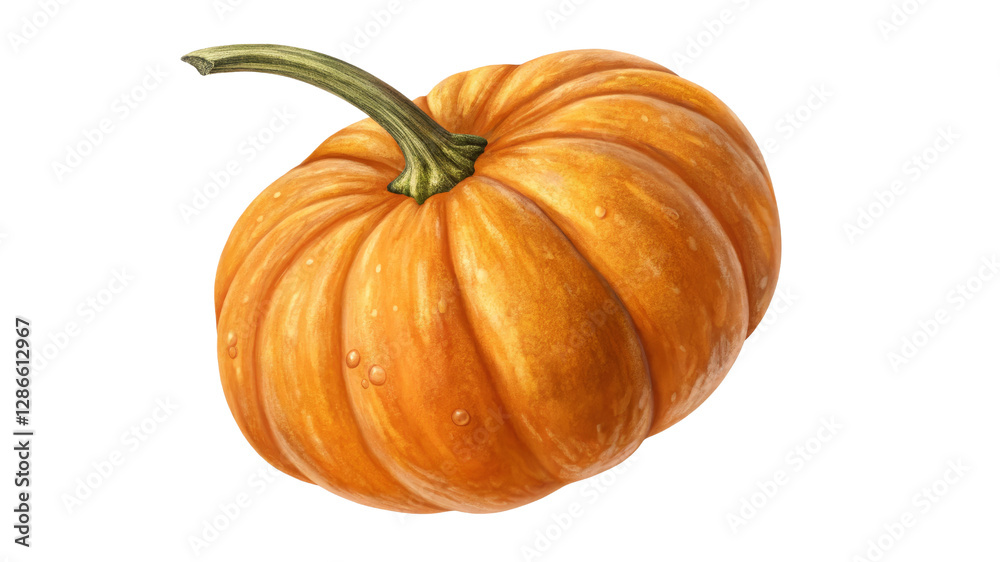 Fototapeta premium Digital Painting of a Single Orange Pumpkin Isolated on Transparent Background, Autumn Harvest Illustration, Gourd Vegetable, pumpkin, autumn, harvest