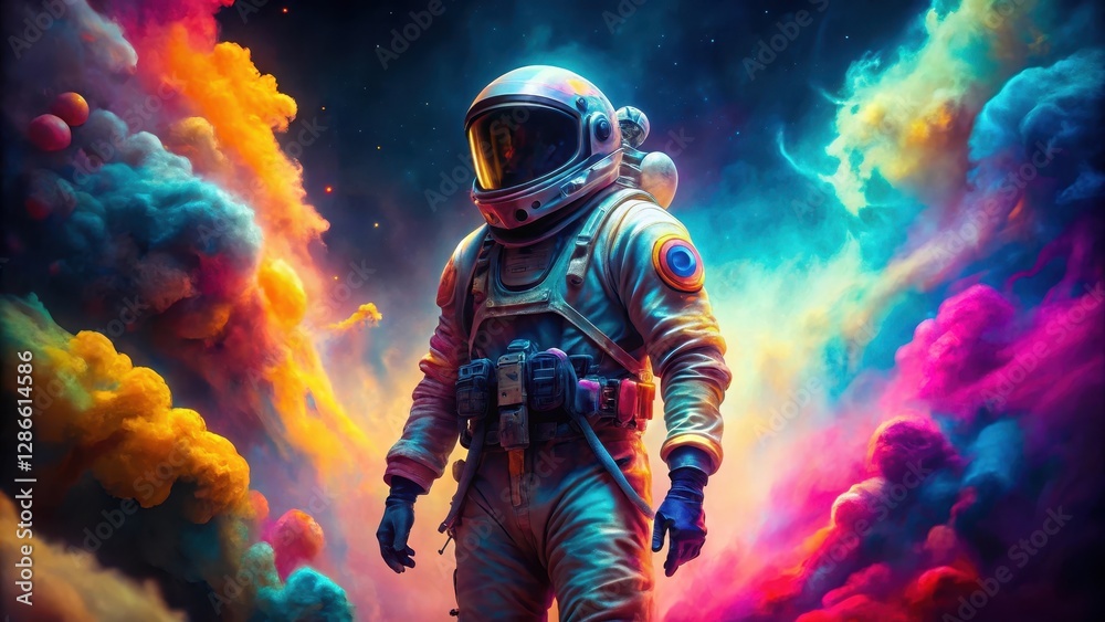 Fototapeta premium A stylized astronaut figure with vibrant