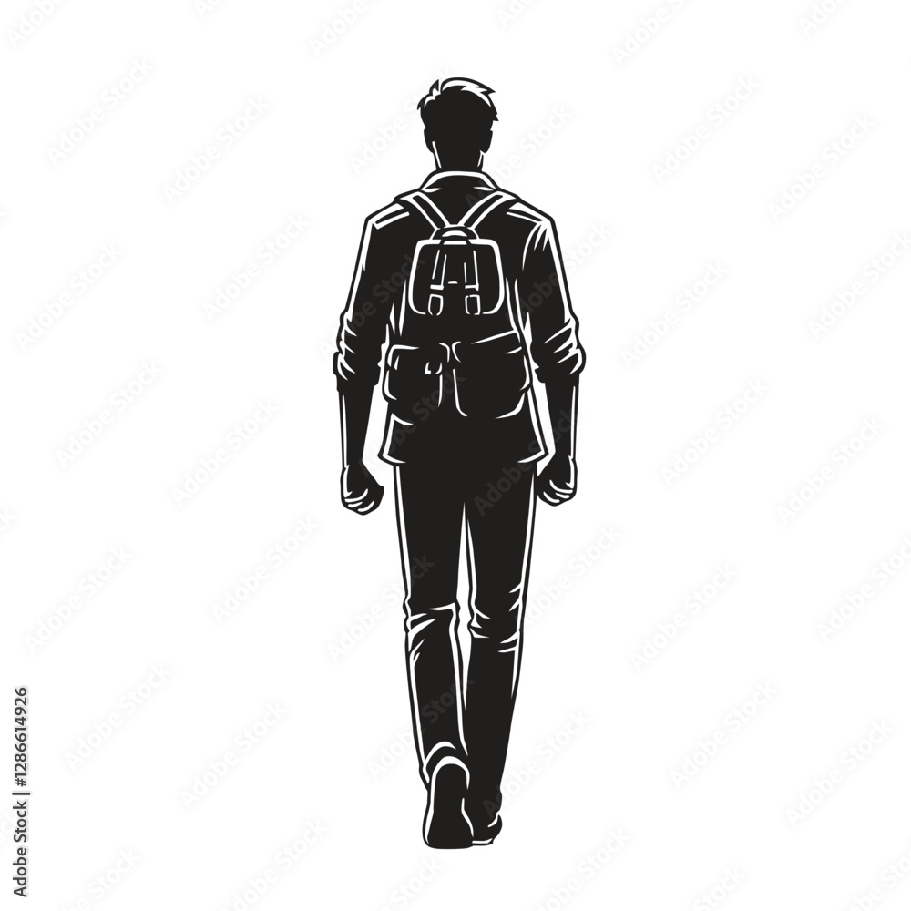 vector silhouette illustration of a male worker goes to work by bicycle back view vector silhouette illustration of a male worker goes to work by bicycle back view