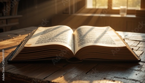 Sunlit open book cozy room photograph warm environment close-up knowledge