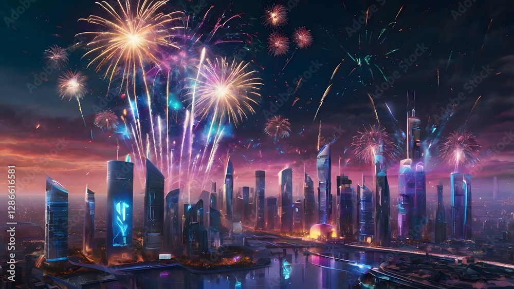 Naklejka premium fireworks over the river