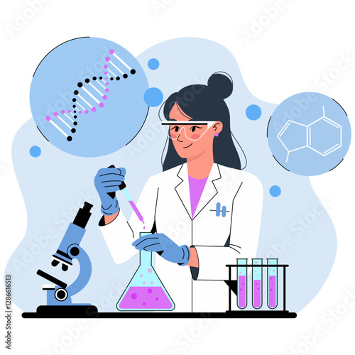 Female scientist doing scientific experiment in a laboratory room