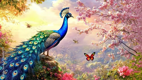 peacock with feathers