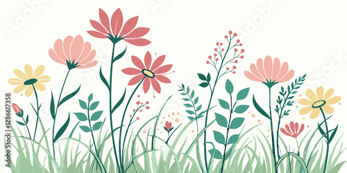 Create a lush wildflower watercolor pattern with multiple vibrant blooms.