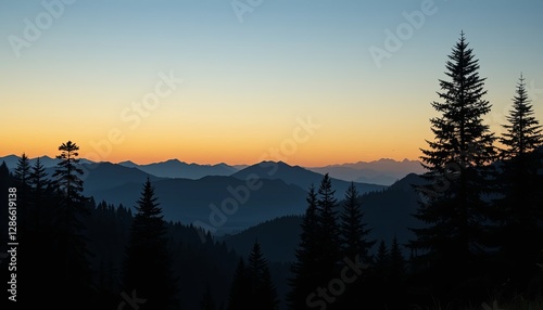 Sunset landscape view mountain range nature photography serene environment wide angle scenic beauty