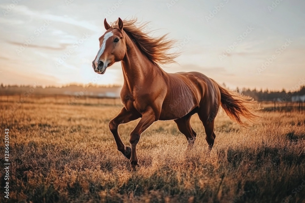 Majestic Horse Galloping Through Open Fields at Sunset Nature Photography Serene Environment Captivating Viewpoint Majestic Horse Galloping Through Open Fields at Sunset Nature Photography Serene Environment Captivating Viewpoint