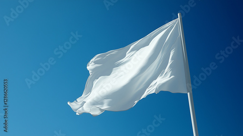 Wallpaper Mural White flag waving against a bright blue sky, symbolizing peace, surrender, hope, and the concept of diplomacy and negotiation in global affairs. Torontodigital.ca