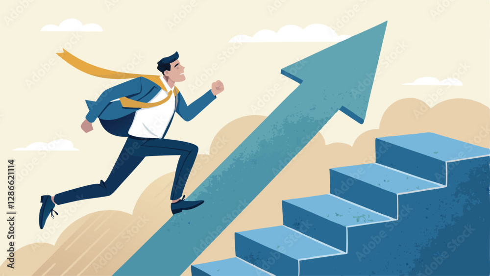 © RABBI - Businessman Skating to Success on Growing Graph - Illustration