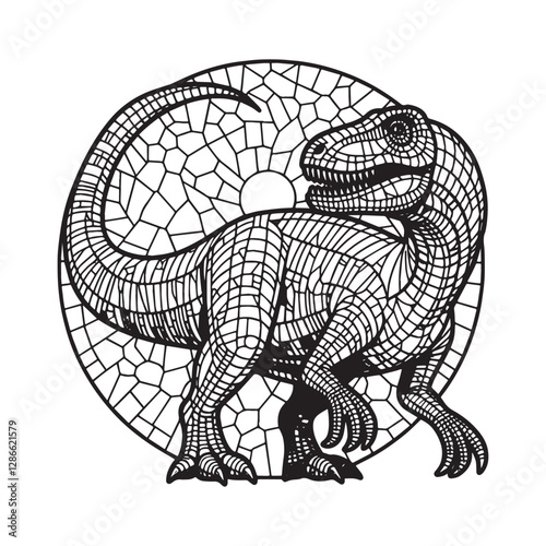 Allosaurus Mosaic, Prehistoric Predator in Minimalist Art