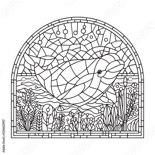 Beluga Whale in Minimalist Mosaic Art, 