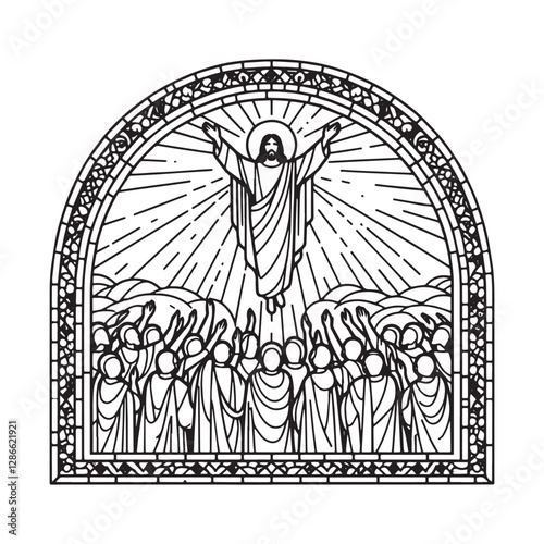Ascension of Jesus Christ Depicted in Minimalist Mosaic Outline Art
