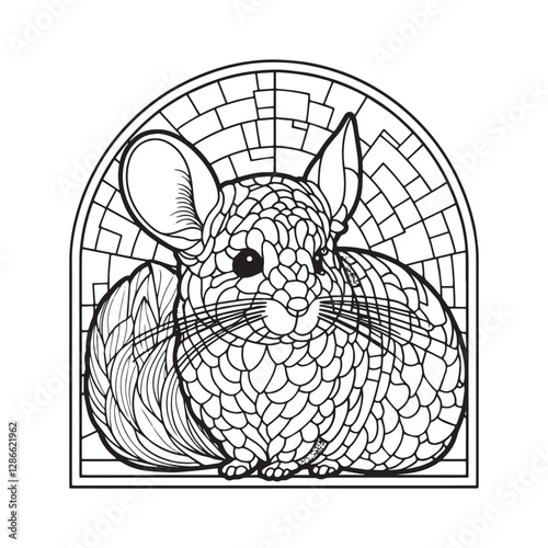Charming chinchilla mosaic art piece inside an arc window illust