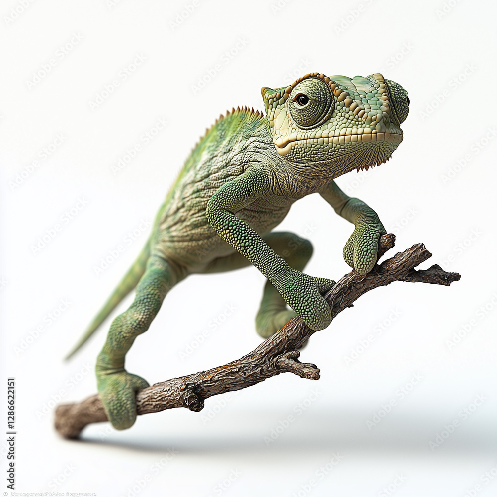 Fototapeta premium Little Chameleon Isolated on White Background
