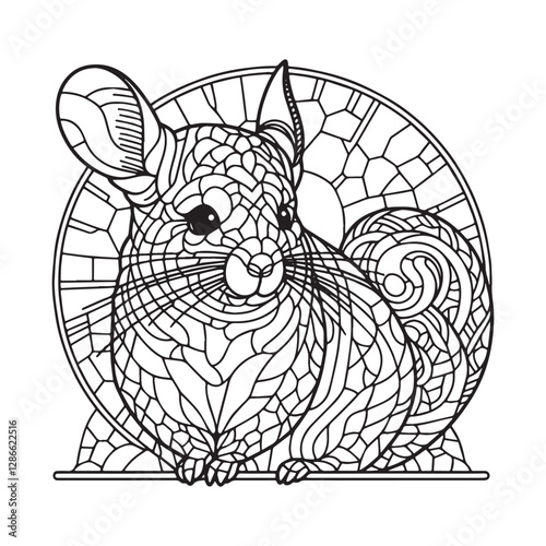 Elegant chinchilla portrait in minimalist mosaic style 