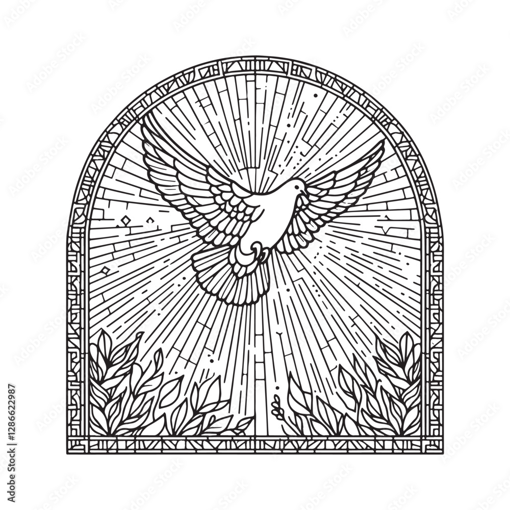 Obraz premium Elegant Illustration of a Dove in Flight with Stained Glass Style