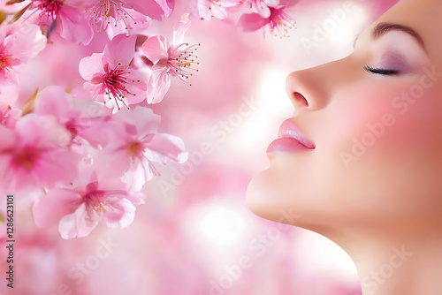 Blossoming beauty woman among cherry blossoms nature's serenity outdoor setting close-up embracing spring's essence