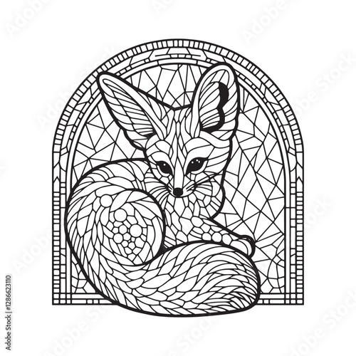Elegant minimalist mosaic outline of a fennec fox within an arc