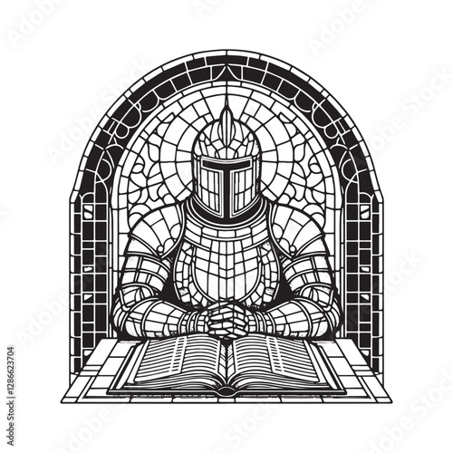 Ephesians 6 armor of god minimalist mosaic outline in arc window 1385-01