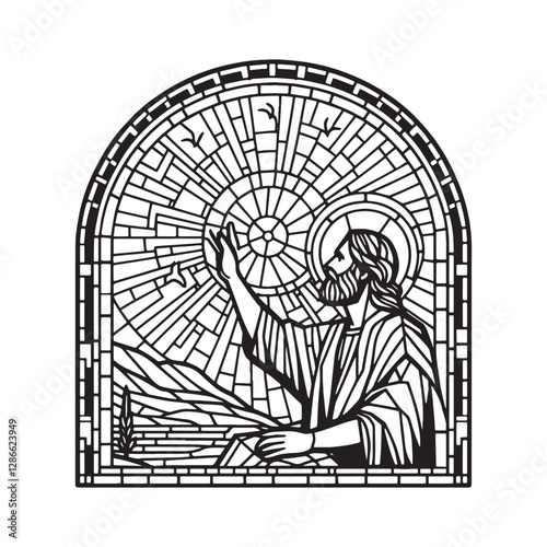Galatians 5 Mosaic, Freedom in Christ in Minimalist Arc Window Style