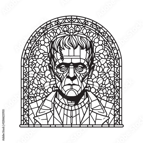 Frankenstein's Monster Mosaic, An Arc Window Portrait of Horror Icon
